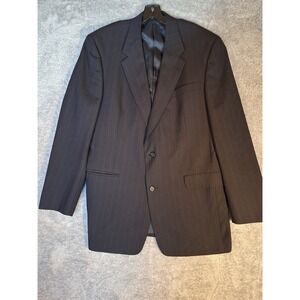 Hart Schaffner Marx Mens Wool Pinstripe Blazer Jacket Black 44XL Vintage 1999